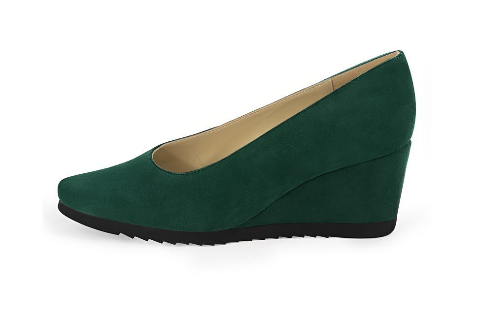Escarpins vert bouteille. Bout rond. Talon compensé de 6 cm - Vue de profil