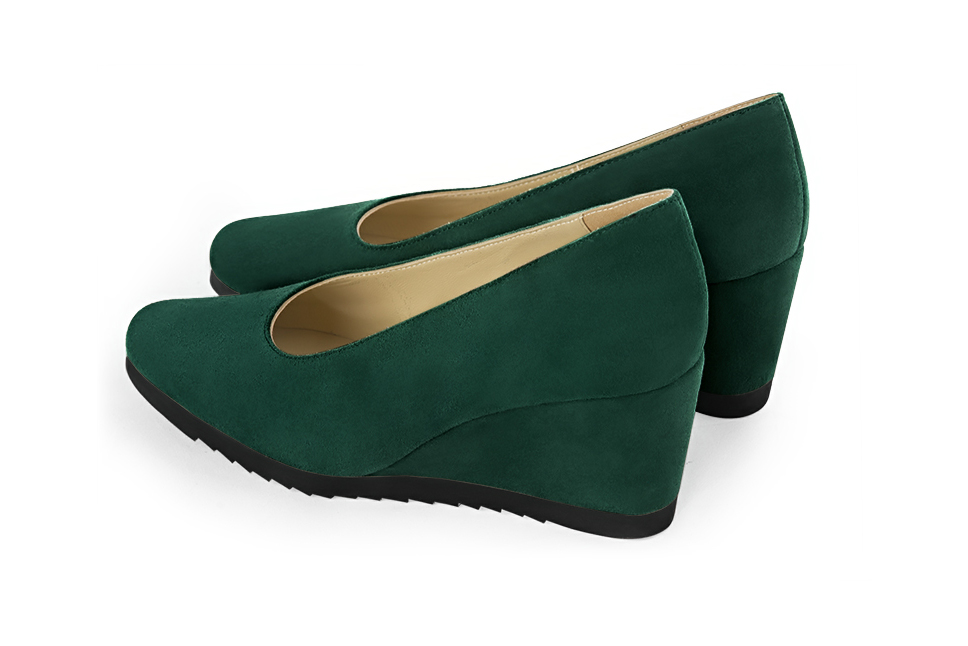 Escarpins vert bouteille. Bout rond. Talon compensé de 6 cm - Vue arrière