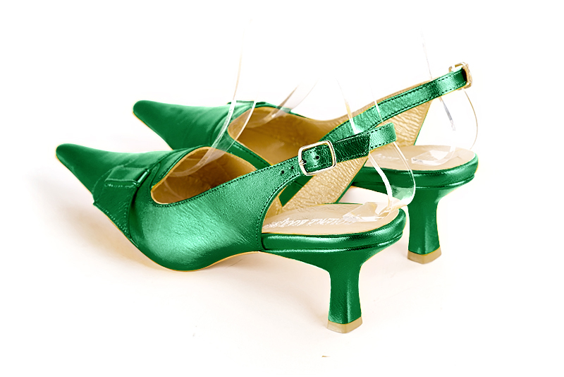 Chaussure femme à brides :  couleur vert émeraude. Bout pointu. Talon mi-haut bobine. Vue arrière - Florence KOOIJMAN