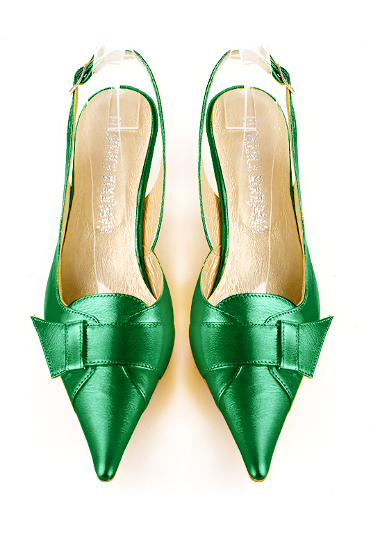 Chaussure femme à brides :  couleur vert émeraude. Bout pointu. Talon mi-haut bobine. Vue du dessus - Florence KOOIJMAN