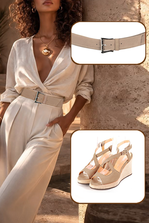 Sandales femme brides croisées ouvertes à l'arrière beige sahara. .  - Vue du dessus