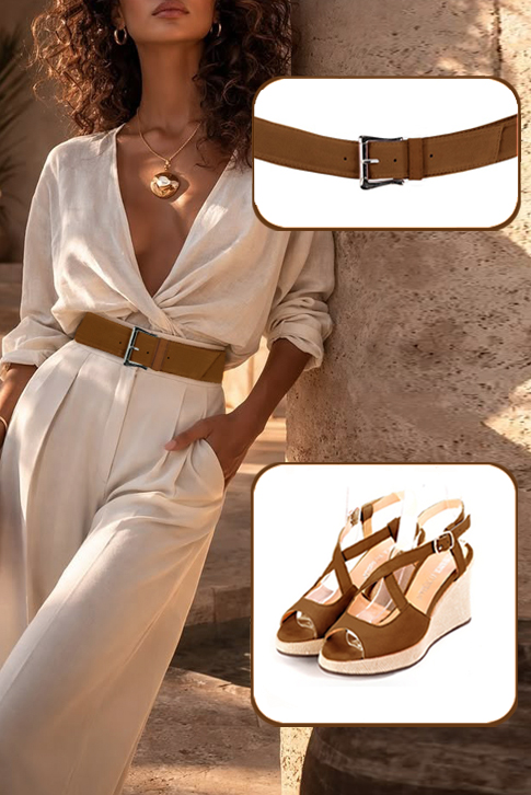 Sandales femme brides croisées ouvertes à l'arrière marron caramel. .  - Vue du dessus