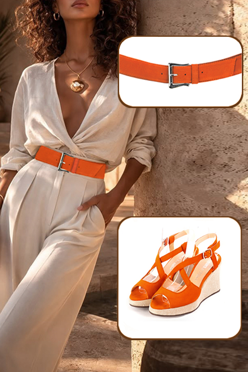Sandales femme brides croisées ouvertes à l'arrière orange clémentine. .  - Vue du dessus