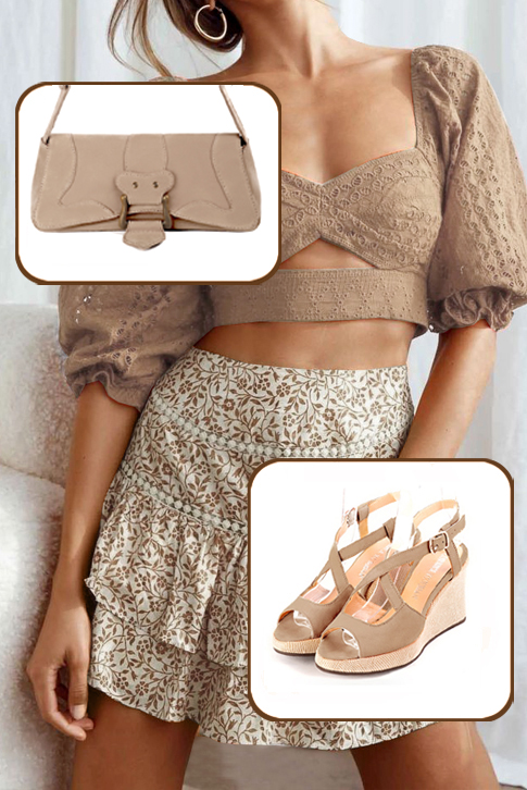 Sandales femme brides croisées ouvertes à l'arrière beige sahara. .  - Vue porté
