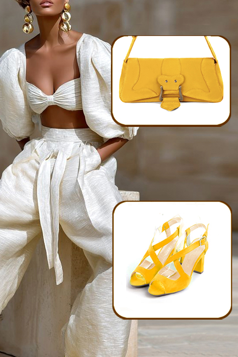 Sandales habillées femme brides croisées arrière ouvert cuir jaune à talon trotteur de 7.5 cm et bout rond - Vue du dessus