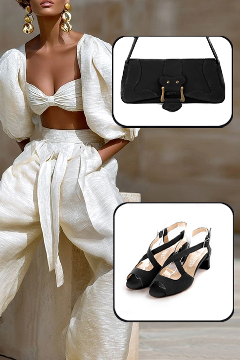 Sandales habillées femme brides croisées arrière ouvert cuir noir mat à talon trotteur de 4.5 cm et bout rond - Vue du dessus