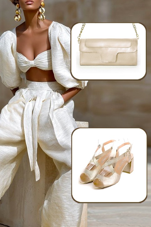 Sandales habillées femme brides croisées arrière ouvert cuir or à talon évasé de 6 cm et bout rond - Vue du dessus