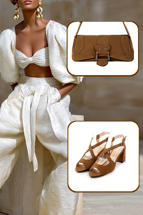 Sandales habillées femme brides croisées arrière ouvert cuir marron caramel à talon évasé de 6 cm et bout rond - Vue du dessus