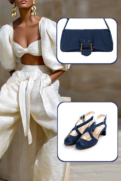 Sandales habillées femme brides croisées arrière ouvert cuir bleu marine à talon trotteur de 4.5 cm et bout rond - Vue du dessus