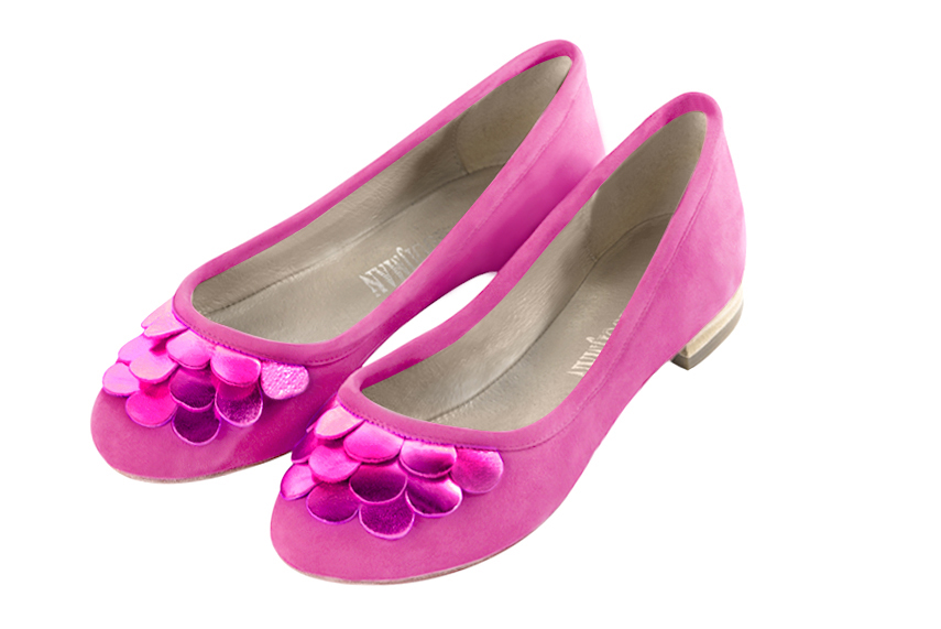 Ballerine : Ballerine sans talon extra plate couleur rose pivoine. Bout rond. Semelle cuir talon plat Vue avant - Florence KOOIJMAN