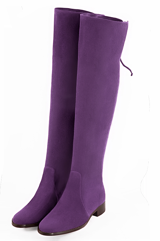 Cuissarde femme : Cuissarde en cuir sur mesures de luxe couleur violet améthyste. Semelle cuir talon plat. Bout rond - Florence KOOIJMAN