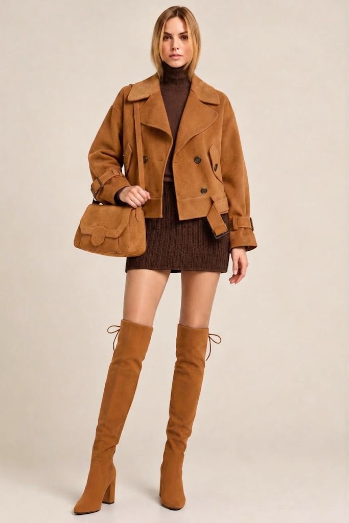 Cuissardes sur mesure pour femme en cuir camel avec bout rond et talon bottier de 8.5 cm - Vue du dessus