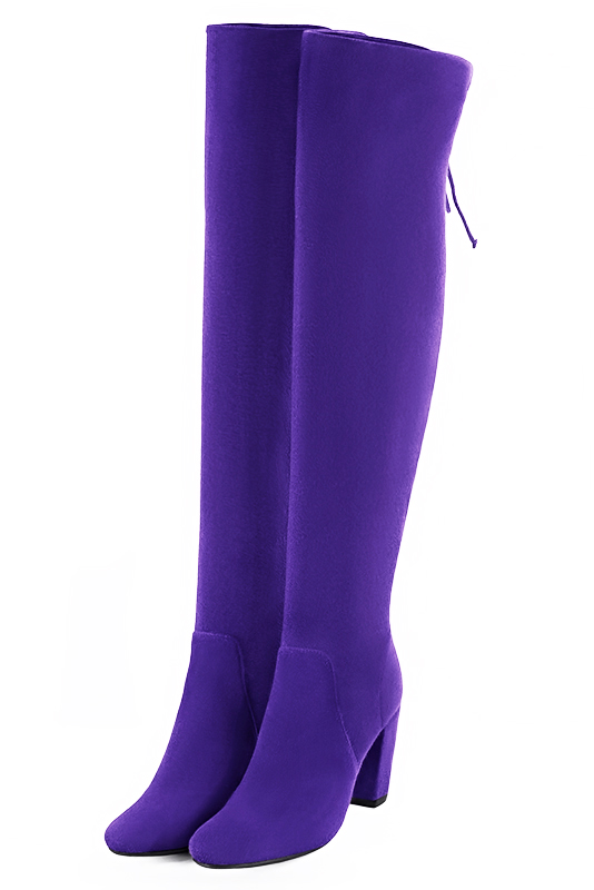 Cuissarde femme : Cuissarde en cuir sur mesures de luxe couleur violet outremer. Talon haut. Talon bottier. Bout rond - Florence KOOIJMAN