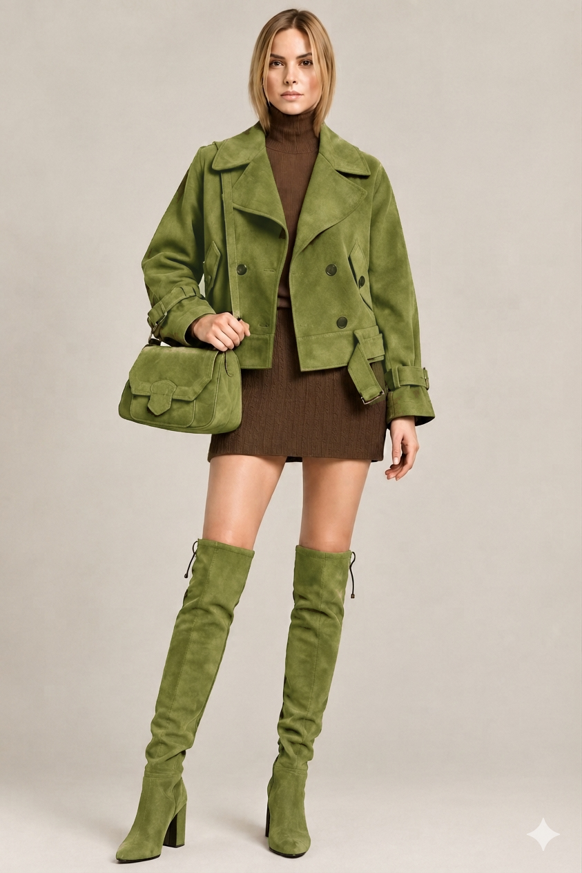 Cuissardes sur mesure pour femme en cuir vert pistache avec bout rond et talon bottier de 6.5 cm - Vue du dessus