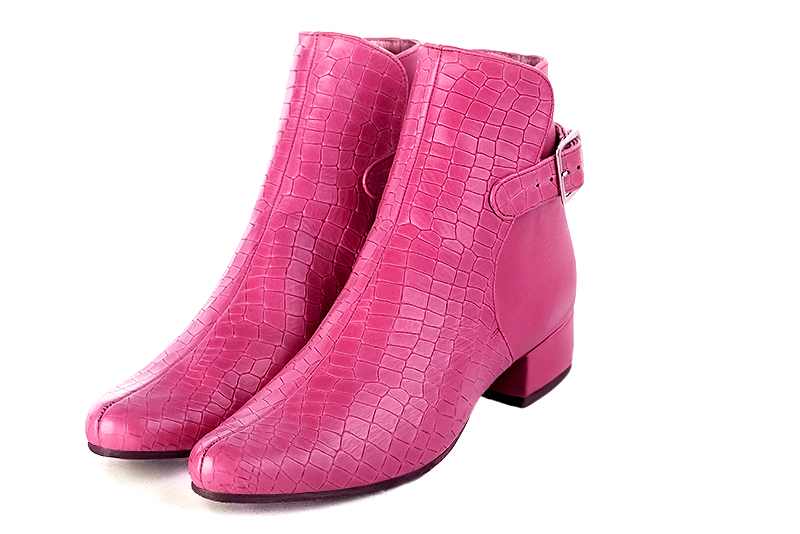 Grand sac porté à l'épaule habillé femme en cuir rose fuchsia - Vue arrière