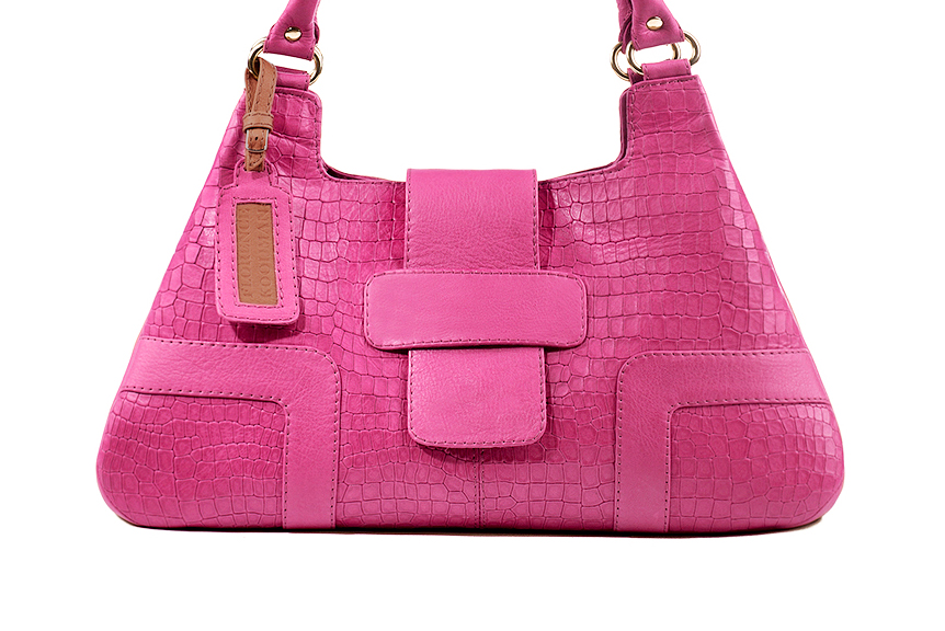 Grand sac porté à l'épaule habillé femme en cuir rose fuchsia - Vue de profil