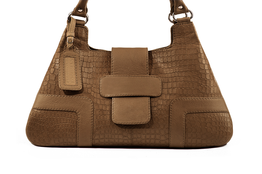 Grand sac porté à l'épaule habillé femme en cuir marron caramel - Vue de profil