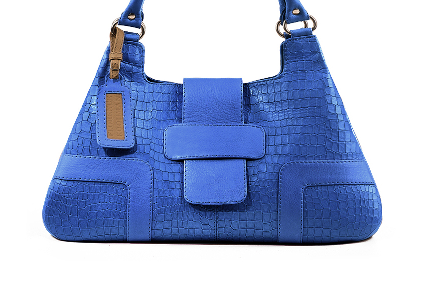 Grand sac porté à l'épaule habillé femme en cuir bleu électrique - Vue de profil
