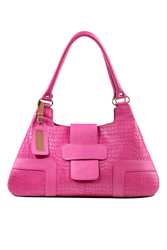 Grand sac porté à l'épaule habillé femme en cuir rose fuchsia - Vue du dessus