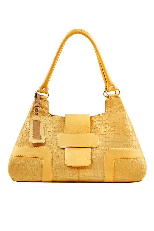 Grand sac porté à l'épaule habillé femme en cuir jaune ocre - Vue du dessus