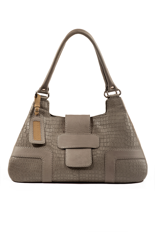 Grand sac porté à l'épaule habillé femme en cuir beige mastic - Vue du dessus