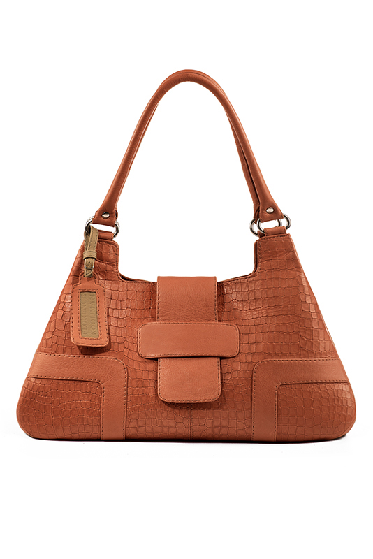 Grand sac porté à l'épaule habillé femme en cuir orange corail - Vue du dessus