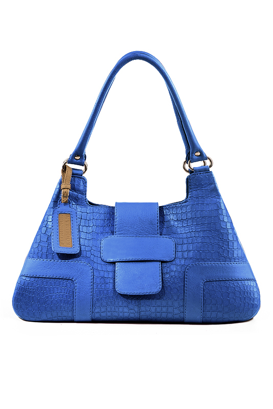 Grand sac porté à l'épaule habillé femme en cuir bleu électrique - Vue du dessus