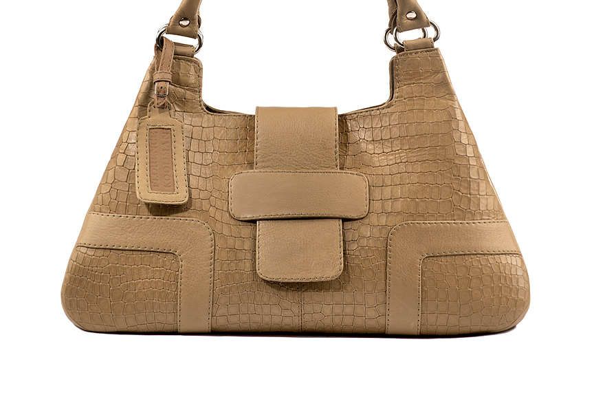 Grand sac porté à l'épaule habillé femme en cuir beige camel - Vue de profil