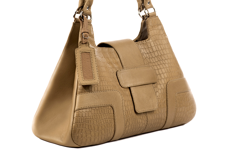 Grand sac porté à l'épaule habillé femme en cuir beige camel - Vue avant