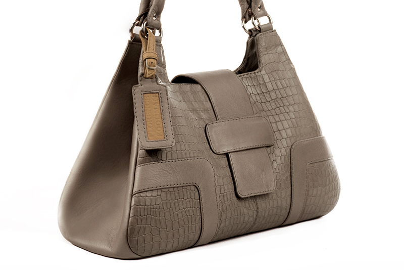 Grand sac porté à l'épaule habillé femme en cuir beige mastic - Vue avant