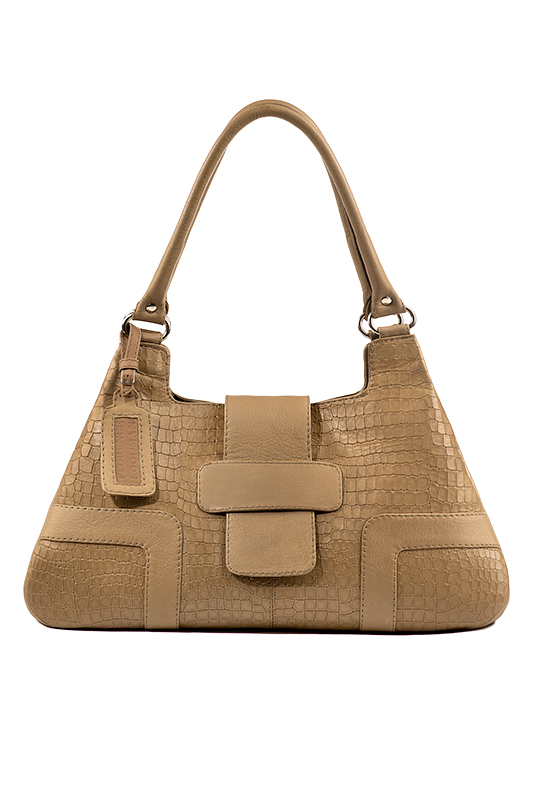Grand sac porté à l'épaule habillé femme en cuir beige camel - Vue du dessus