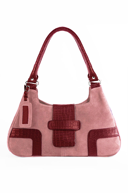 Sac porté à l'épaule habillé femme en cuir vieux rose et rouge bordeaux - Vue du dessus