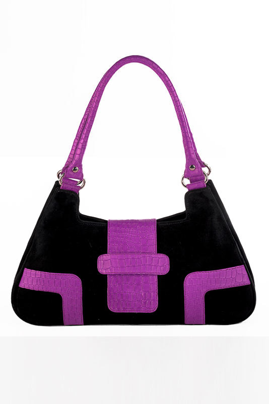 Sac porté à l'épaule habillé femme en cuir violet mauve et noir mat - Vue du dessus