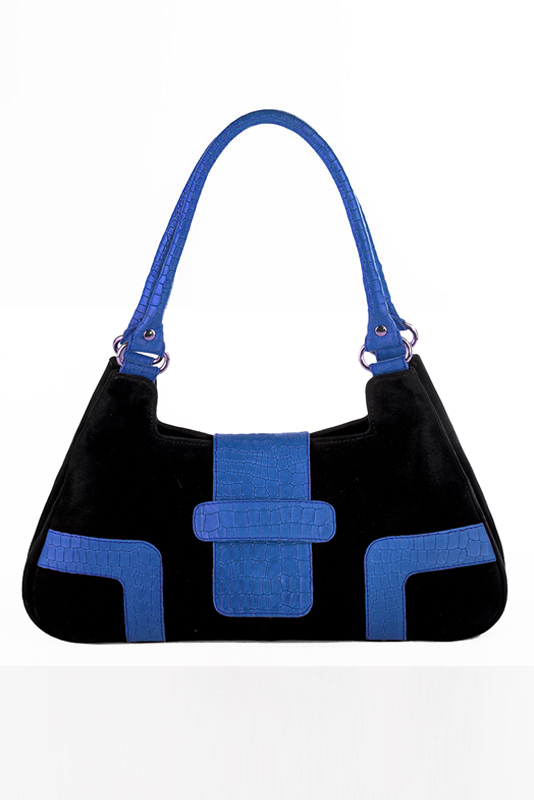 Sac porté à l'épaule habillé femme en cuir noir mat et bleu électrique - Vue du dessus