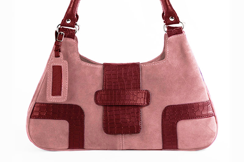 Sac porté à l'épaule habillé femme en cuir vieux rose et rouge bordeaux - Vue de profil