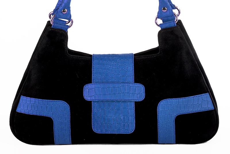 Sac porté à l'épaule habillé femme en cuir noir mat et bleu électrique - Vue de profil