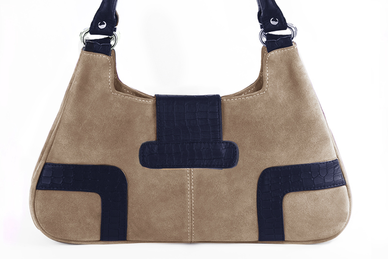 Sac porté à l'épaule habillé femme en cuir beige sahara et bleu marine - Vue arrière