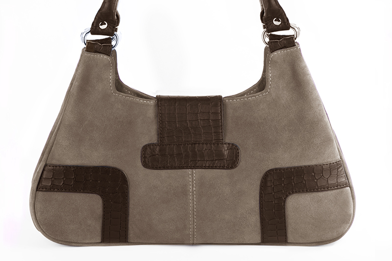 Sac porté à l'épaule habillé femme en cuir marron taupe et marron ébène - Vue arrière