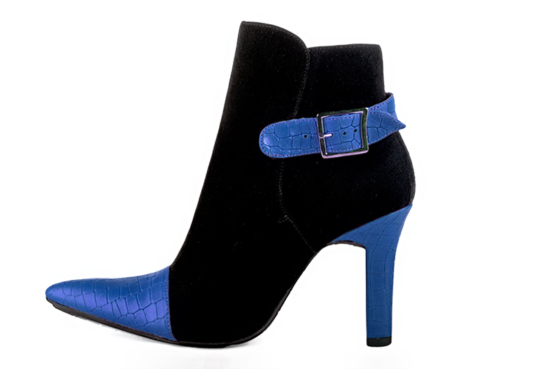 Sac porté à l'épaule habillé femme en cuir noir mat et bleu électrique - Vue arrière