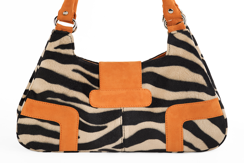 Sac porté à l'épaule habillé femme en léopard et orange abricot - Vue arrière