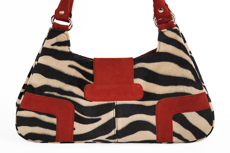 Sac porté à l'épaule habillé femme en léopard et rouge carmin - Vue arrière