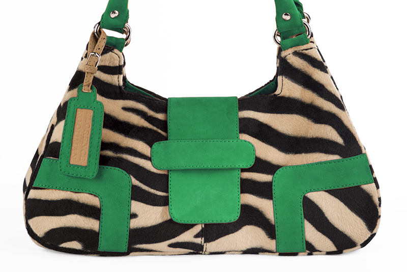 Sac porté à l'épaule habillé femme en léopard et vert émeraude - Vue de profil