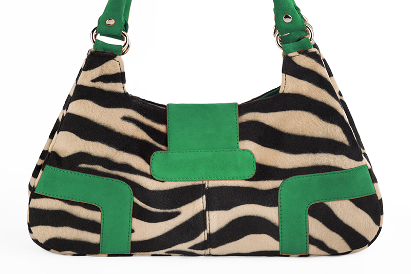 Sac porté à l'épaule habillé femme en léopard et vert émeraude - Vue arrière