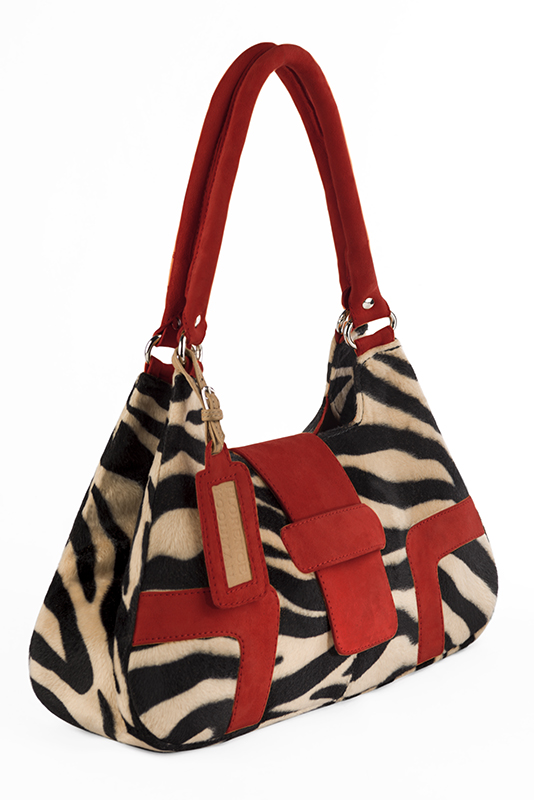 Sac porté à l'épaule habillé femme en léopard et rouge carmin - Vue du dessus