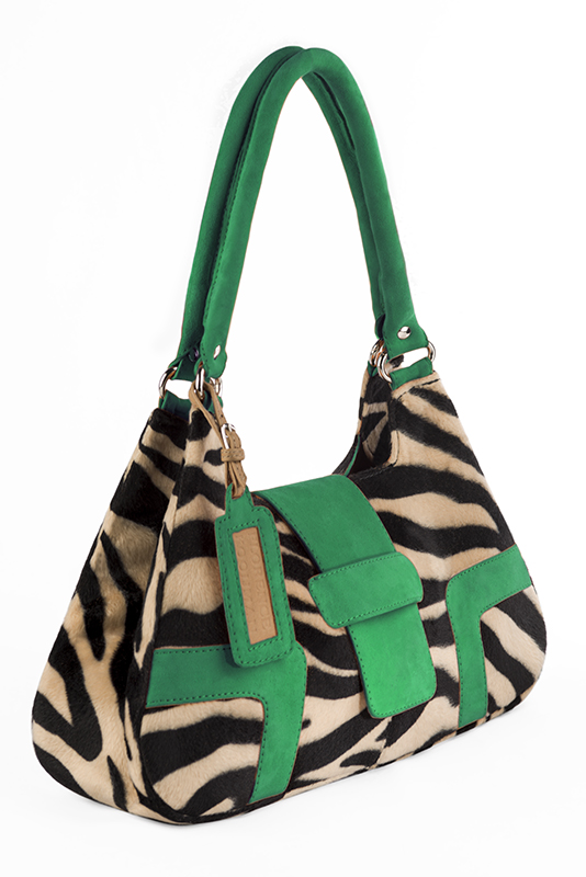 Sac porté à l'épaule habillé femme en léopard et vert émeraude - Vue du dessus