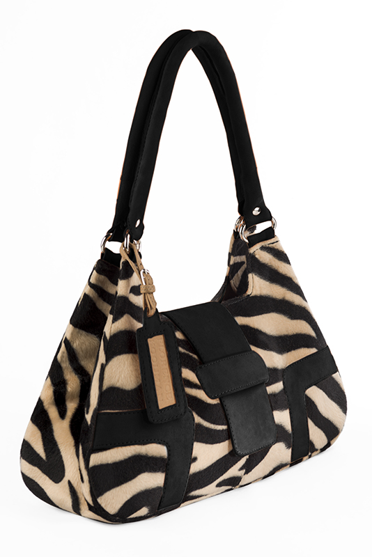 Sac porté à l'épaule habillé femme en léopard et noir mat - Vue du dessus