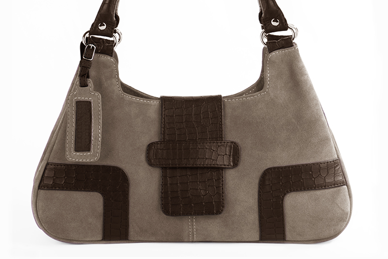 Sac porté à l'épaule habillé femme en cuir marron taupe et marron ébène - Vue de profil