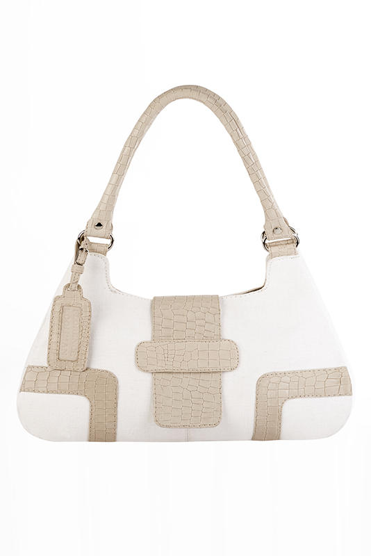 Sac porté à l'épaule habillé femme en cuir blanc cassé et blanc ivoire - Vue du dessus