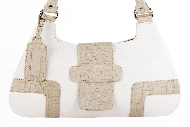 Sac porté à l'épaule habillé femme en cuir blanc cassé et blanc ivoire - Vue de profil