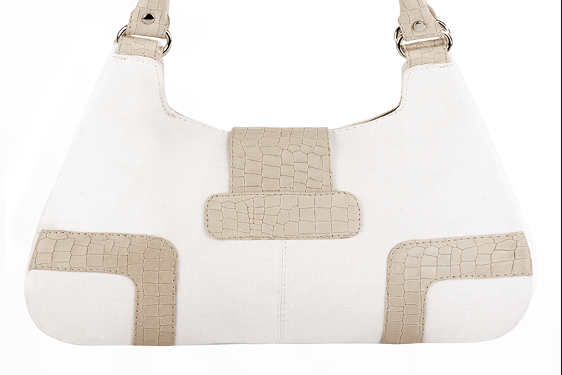 Sac porté à l'épaule habillé femme en cuir blanc cassé et blanc ivoire - Vue arrière